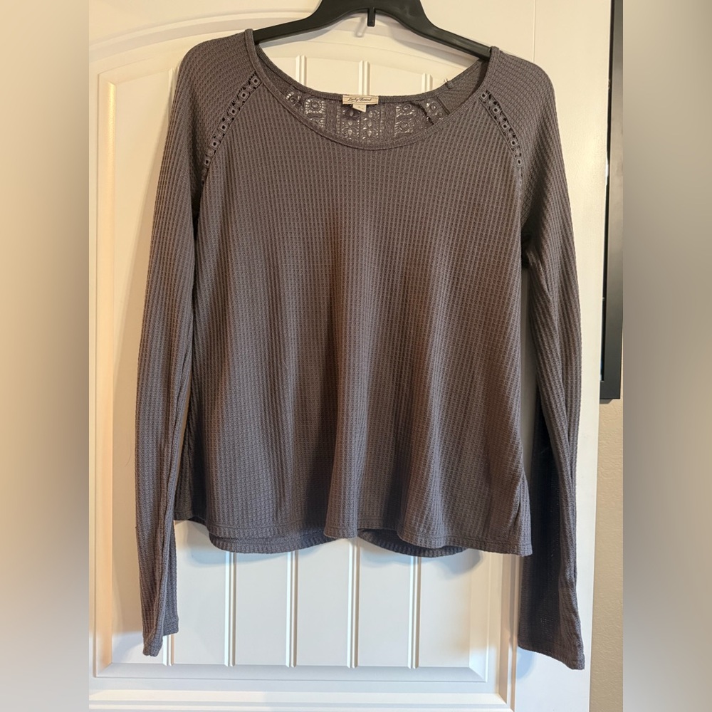 Lucky Brand Charcoal Long Sleeve Top Large Lace Back